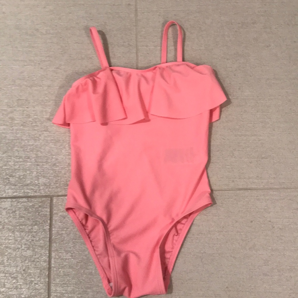 Bright pink one piece toddler girl bathing suit